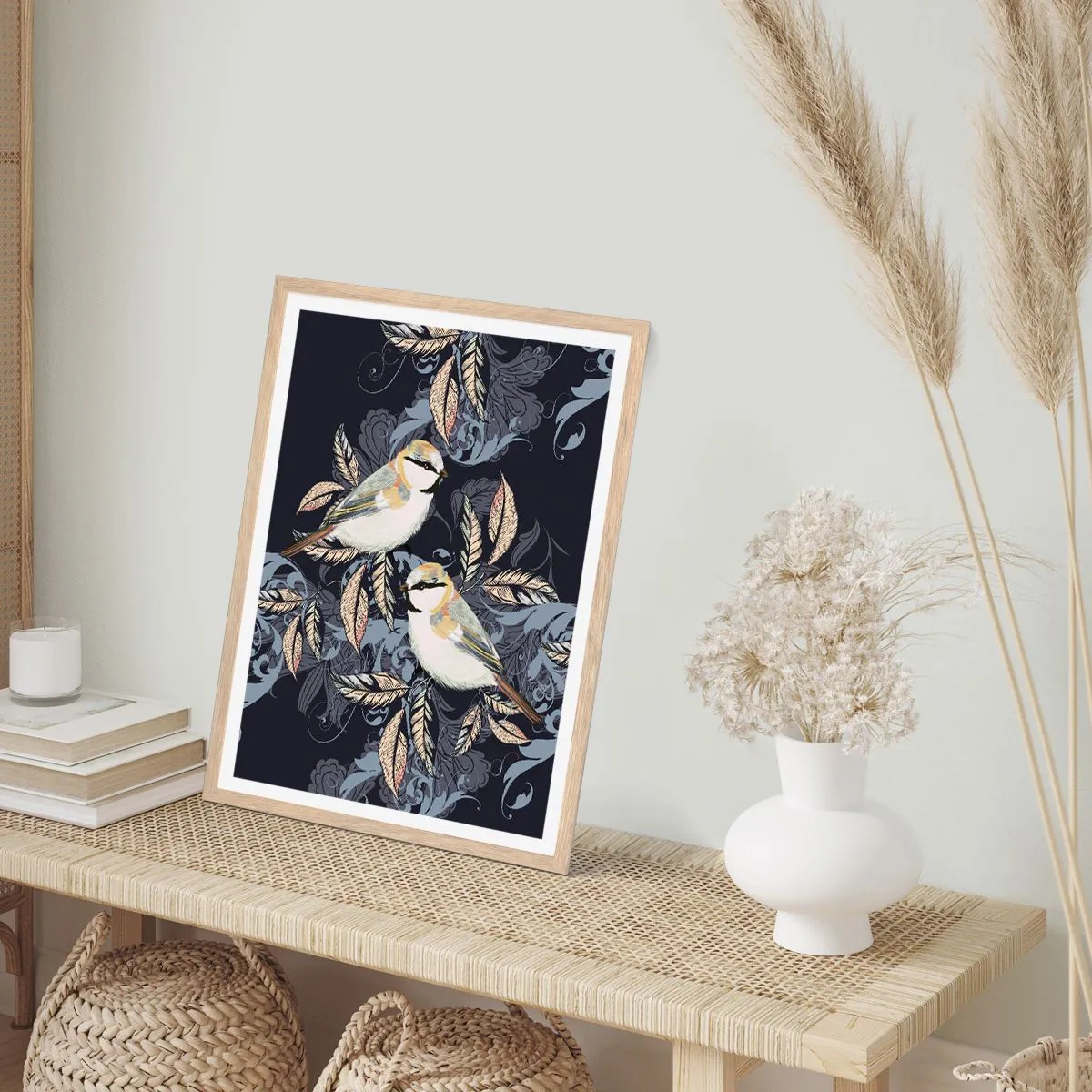 Plakat w ramie jasny dąb - Żółto-błękitny trel - 30x40 cm