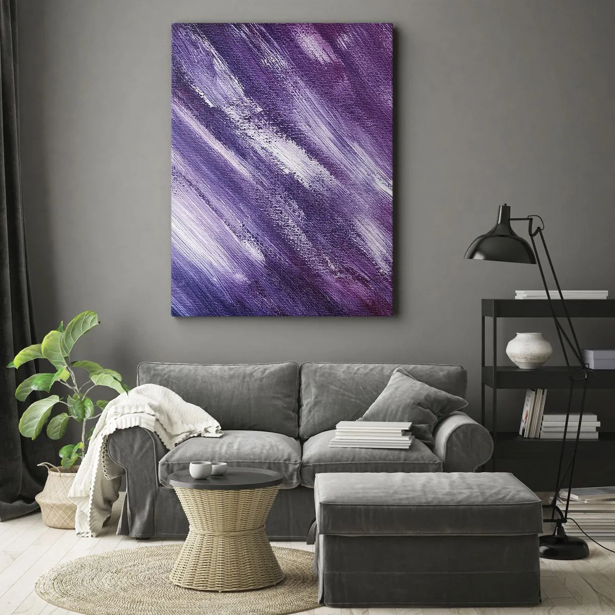 Obraz na płótnie - Abstrakcyjne pociągnięcia pędzla w odcieniach fioletu i różu - 70x100cm - Gdy wieje słoneczny wiatr - Nowoczesna dekoracja ścienna do salonu i sypialni ARTTOR
