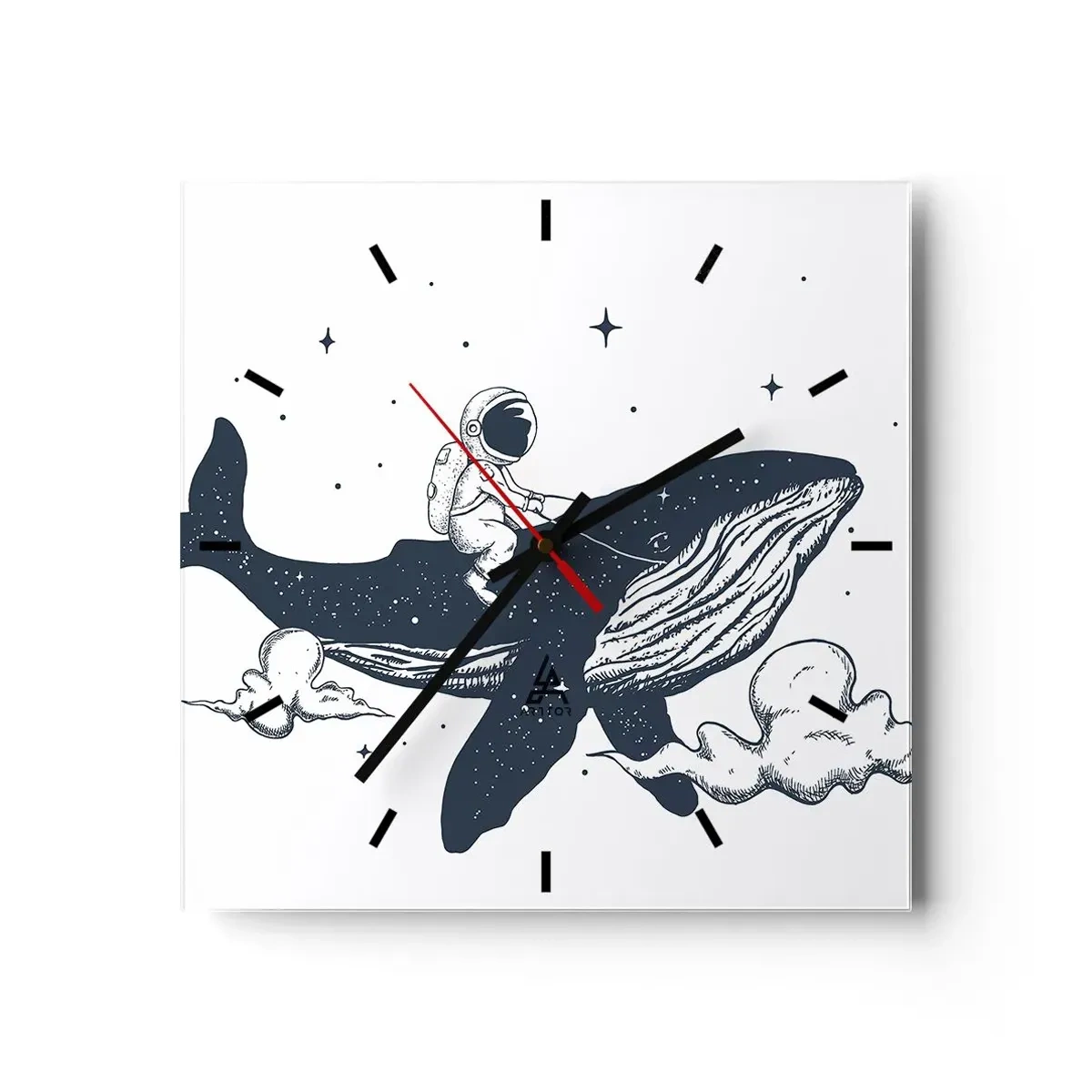 Zegar ścienny - Astronauta na wielorybie unoszącym się w kosmosie - 30x30cm - Kosmiczna przygoda - Nowoczesna dekoracja ścienna do salonu i sypialni ARTTOR