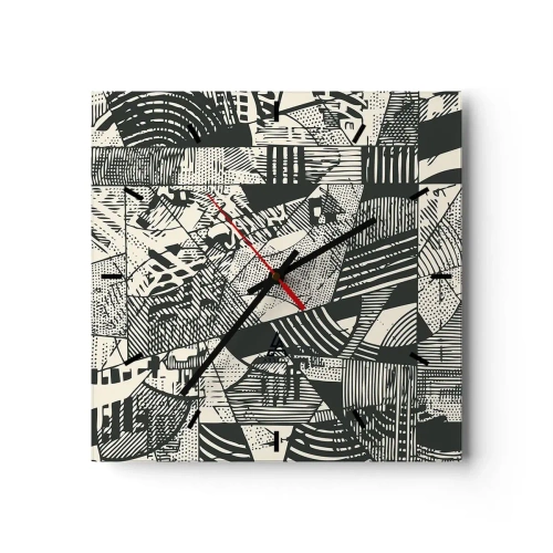 Zegar ścienny - Geometryczne abstrakcyjne wzory w odcieniach zieleni na jasnym tle - 30x30cm - Dynamika współczesności - Nowoczesna dekoracja ścienna do salonu i sypialni ARTTOR