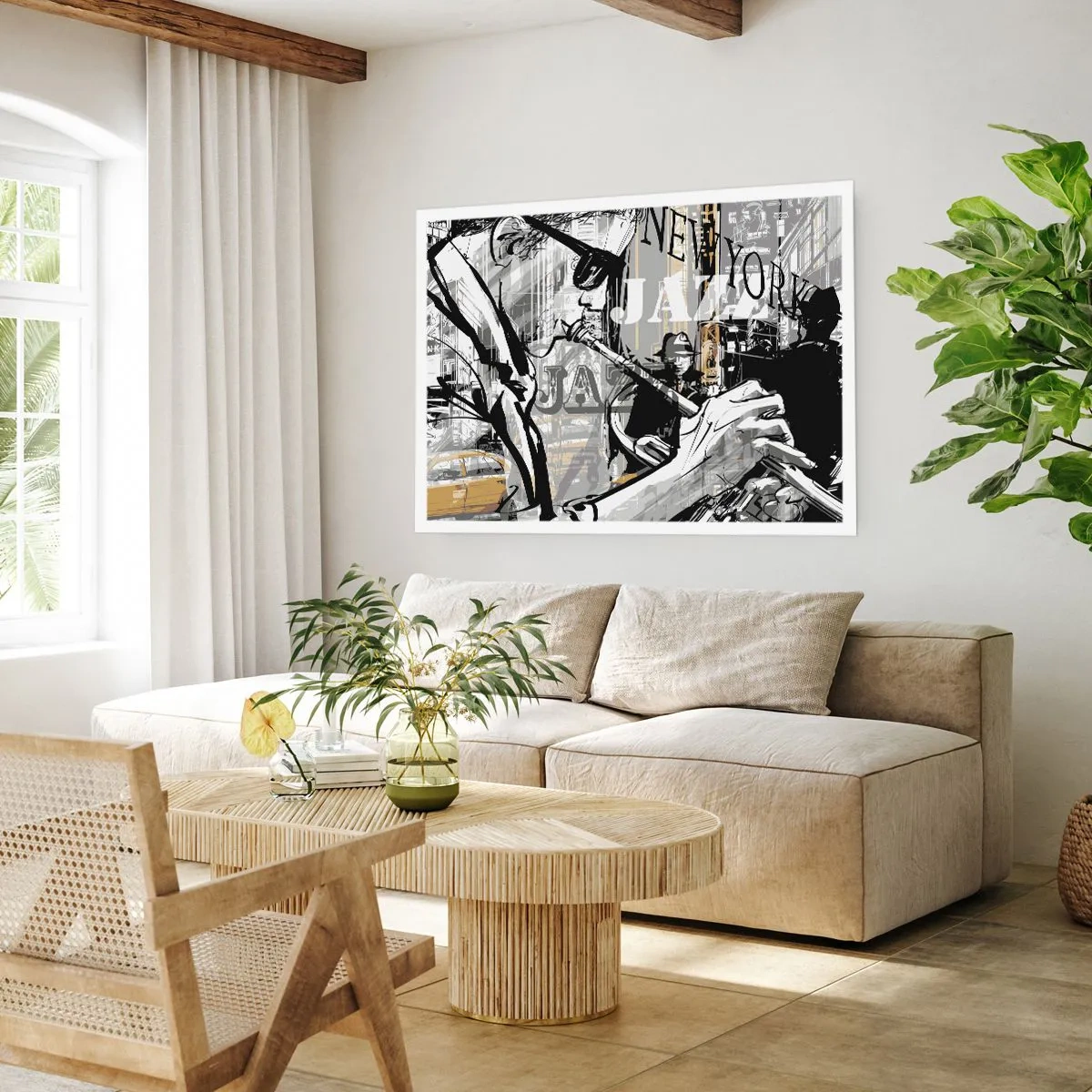 Plakat - Jazzowa scena w Nowym Jorku - 100x70cm - W rytmie Nowego Jorku - Nowoczesna dekoracja ścienna do salonu i sypialni ARTTOR