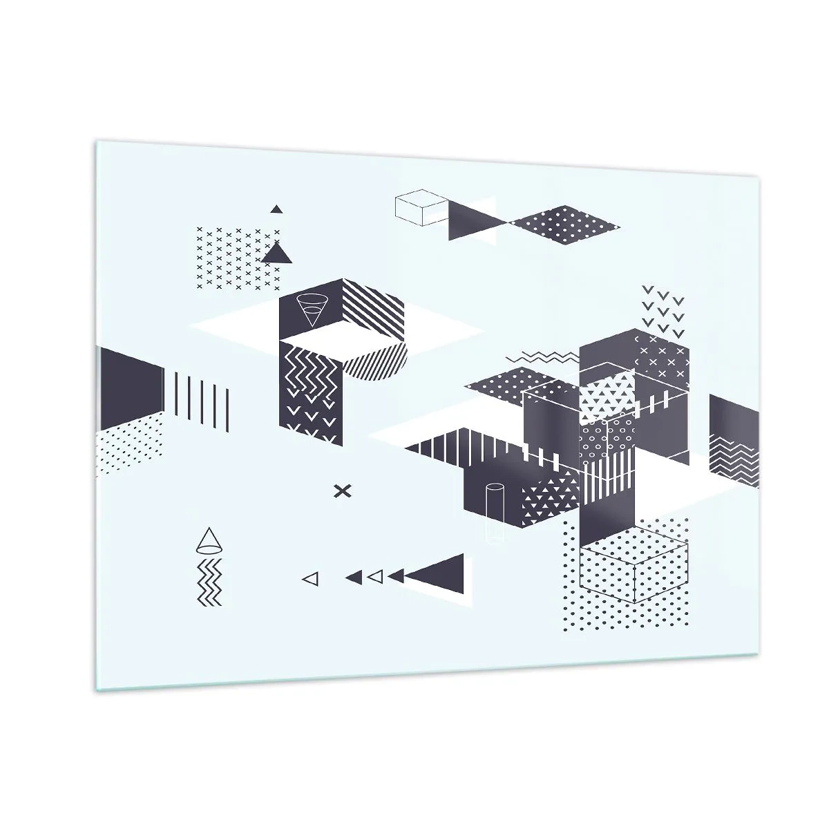 Obraz na szkle - Abstrakcyjna kompozycja geometryczna w czarno-białych barwach na jasnym tle - 100x70cm - W duszy matematyka - Nowoczesna dekoracja ścienna do salonu, kuchni i sypialni ARTTOR