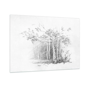 Obraz na szkle - Szkic brzozowego lasu w monochromatycznej tonacji - 100x70cm - Światło brzozowego lasu - Nowoczesna dekoracja ścienna do salonu, kuchni i sypialni ARTTOR