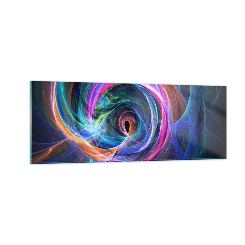 Obraz na szkle - Abstrakcyjny wir kolorów w odcieniach fioletu, różu i błękitu - 140x50cm - Dokąd mnie zaprowadzisz? - Nowoczesna dekoracja ścienna do salonu i sypialni ARTTOR