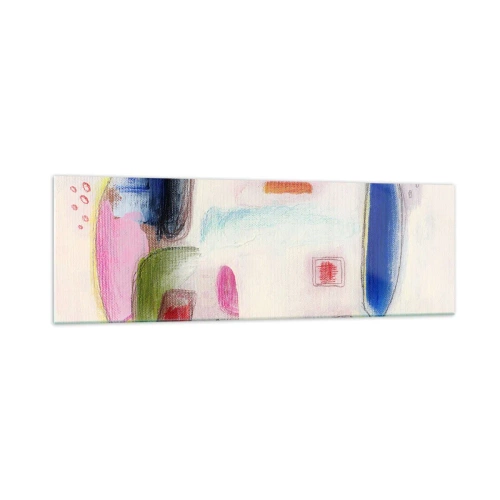 Obraz na szkle - Kolorowe abstrakcyjne kształty na jasnym tle - 160x50cm - Bardziej wypukłe niż wklęsłe czy płaskie - Nowoczesna dekoracja ścienna do salonu i sypialni ARTTOR