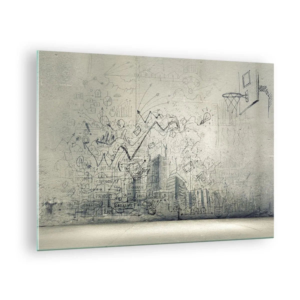 Obraz na szkle - Szkic graficzny z elementami biznesowymi i kreatywnymi - 70x50cm - Moje wspaniałe miejskie życie - Nowoczesna dekoracja ścienna do salonu i sypialni ARTTOR