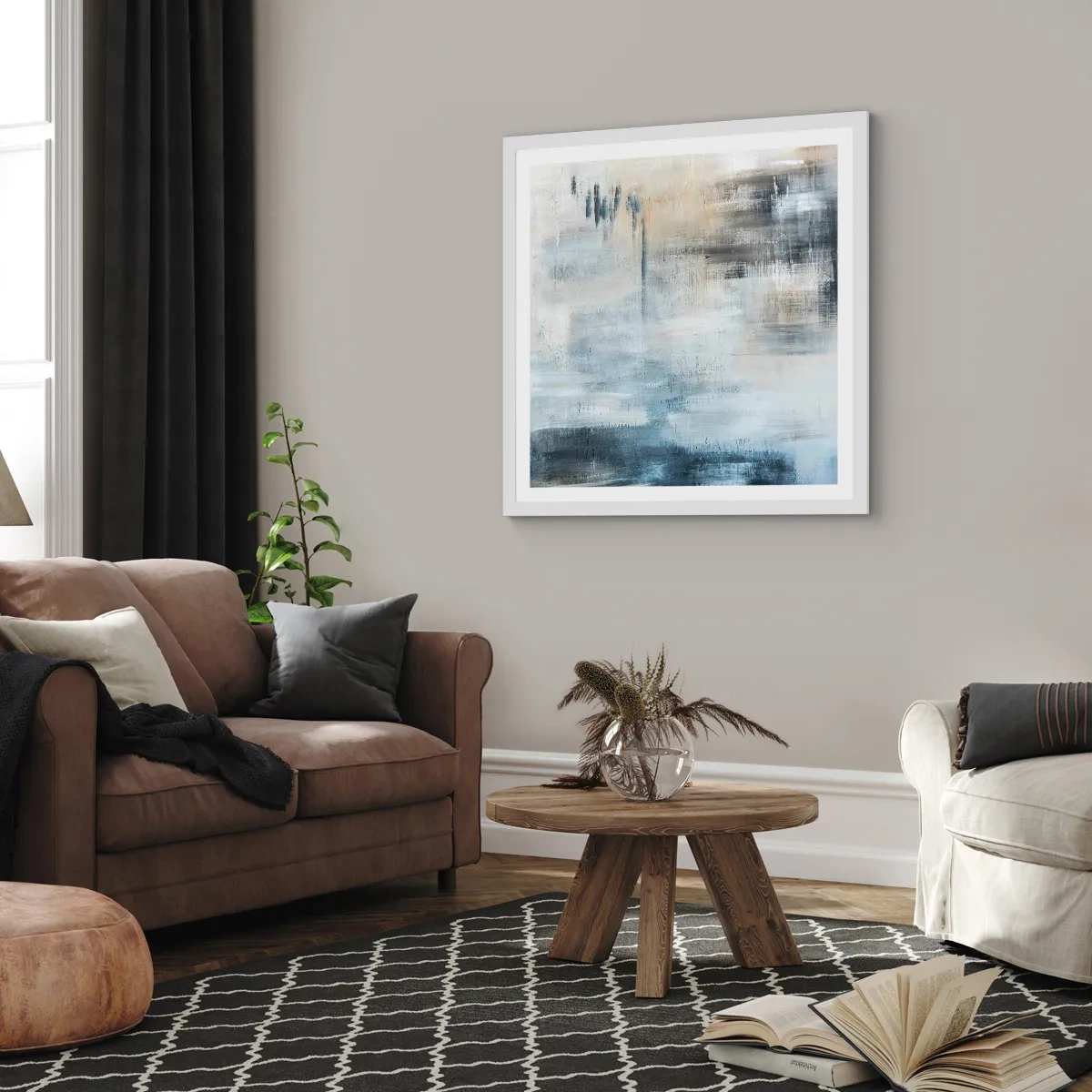 Plakat w białej ramie - Za zasłoną błękitu - 60x60 cm