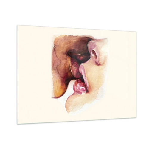 Obraz na szkle - Artystyczny akwarelowy pocałunek dwóch twarzy na jasnym tle - 100x70cm - Jak noc i dzień, ziemia i niebo - Nowoczesna dekoracja ścienna do salonu, kuchni i sypialni ARTTOR