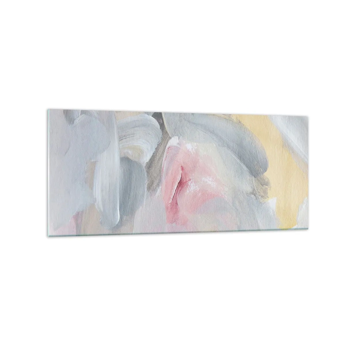 Obraz na szkle - Abstrakcyjne pastelowe pociągnięcia w odcieniach różu i szarości - 120x50cm - W pastelowym świecie - Nowoczesna dekoracja ścienna do salonu i sypialni ARTTOR