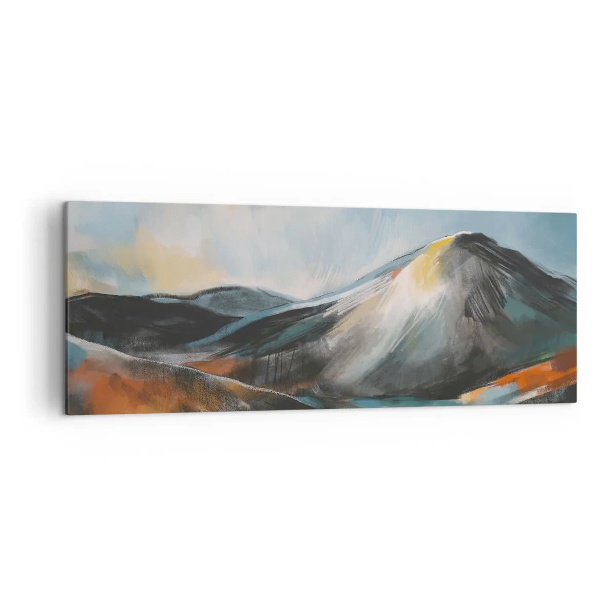 Obraz na płótnie - Abstrakcyjny krajobraz górski w ciepłych odcieniach - 140x50cm - Surowe i piękne - Nowoczesna dekoracja ścienna do salonu i sypialni ARTTOR