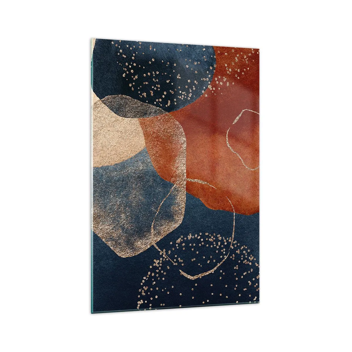 Obraz na szkle - Abstrakcyjne kształty w odcieniach czerwieni i błękitu - 70x100cm - Lekkość bytu - Nowoczesna dekoracja ścienna do salonu i sypialni ARTTOR