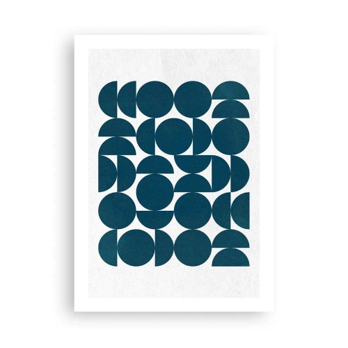 Plakat - Geometryczna kompozycja z niebieskimi kołami - 50x70cm - Koła i półkola - Nowoczesna dekoracja ścienna do salonu, kuchni i sypialni ARTTOR
