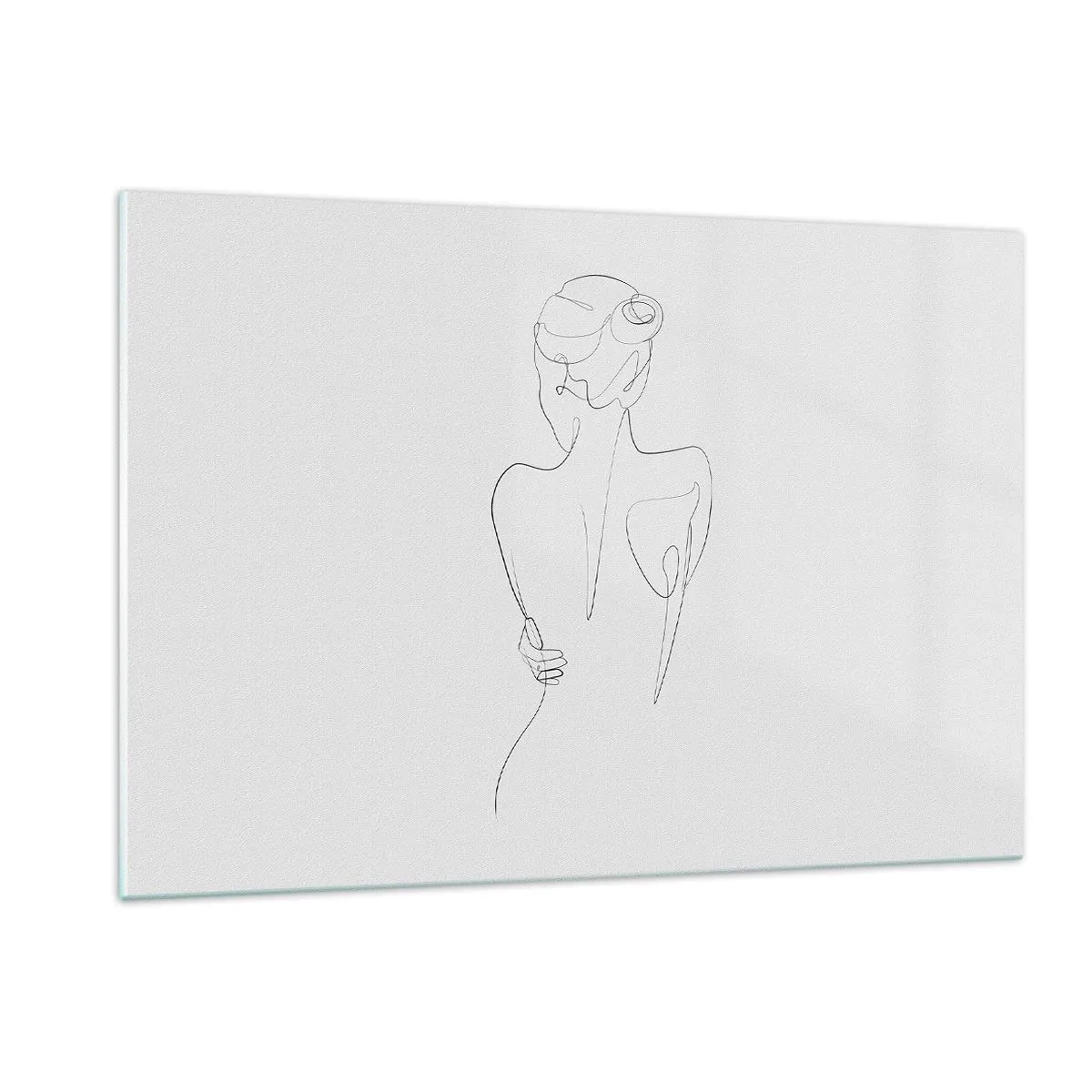Obraz na szkle - Delikatny szkic kobiety z tyłu wykonany pojedynczą linią - 120x80cm - Muzyka ciała - Nowoczesna dekoracja ścienna do salonu, kuchni i sypialni ARTTOR
