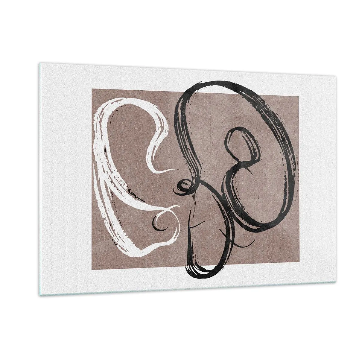 Obraz na szkle - Dynamiczne pociągnięcia pędzla w czerni i bieli na beżowym tle - 120x80cm - Kompozycja – poszukiwanie pełni - Nowoczesna dekoracja ścienna do salonu, kuchni i sypialni ARTTOR