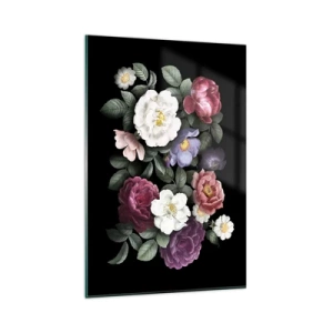 Obraz na szkle - Kwiaty w różnorodnych kolorach na czarnym tle - 80x120cm - Z angielskiego ogrodu - Nowoczesna dekoracja ścienna do salonu i sypialni ARTTOR