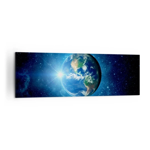 Obraz na płótnie - Ziemia w kosmosie otoczona gwiazdami i światłem - 160x50cm - Jesteśmy w niebie - Nowoczesna dekoracja ścienna do salonu i sypialni ARTTOR