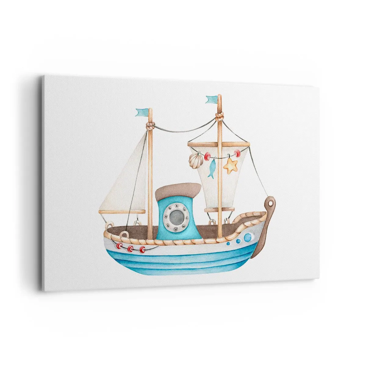 Obraz na płótnie - Ilustracja statku w pastelowych kolorach na białym tle - 120x80cm - Ahoj, przygodo! - Nowoczesna dekoracja ścienna do salonu, kuchni i sypialni ARTTOR