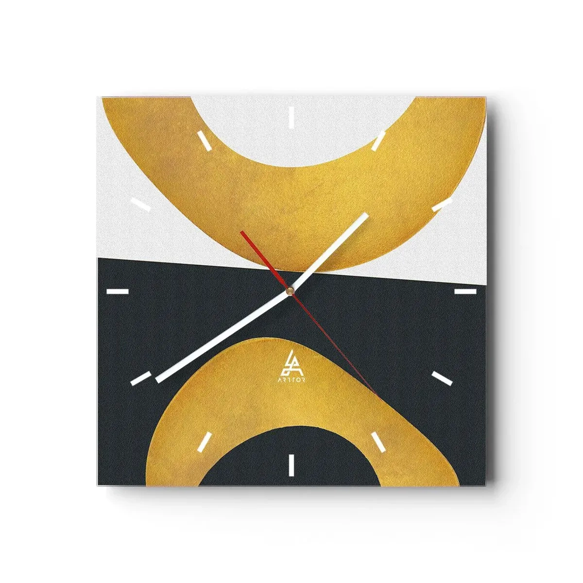 Zegar ścienny - Geometryczne kształty w złocie na białym i ciemnym tle - 30x30cm - Po pierwsze: złoto - Nowoczesna dekoracja ścienna do salonu i sypialni ARTTOR