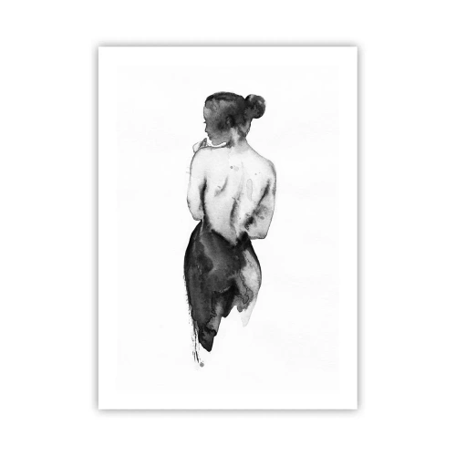 Plakat - Sylwetka kobiety w akwarelowej czerni na białym tle - 50x70cm - Przy niej świat znika - Nowoczesna dekoracja ścienna do salonu, kuchni i sypialni ARTTOR