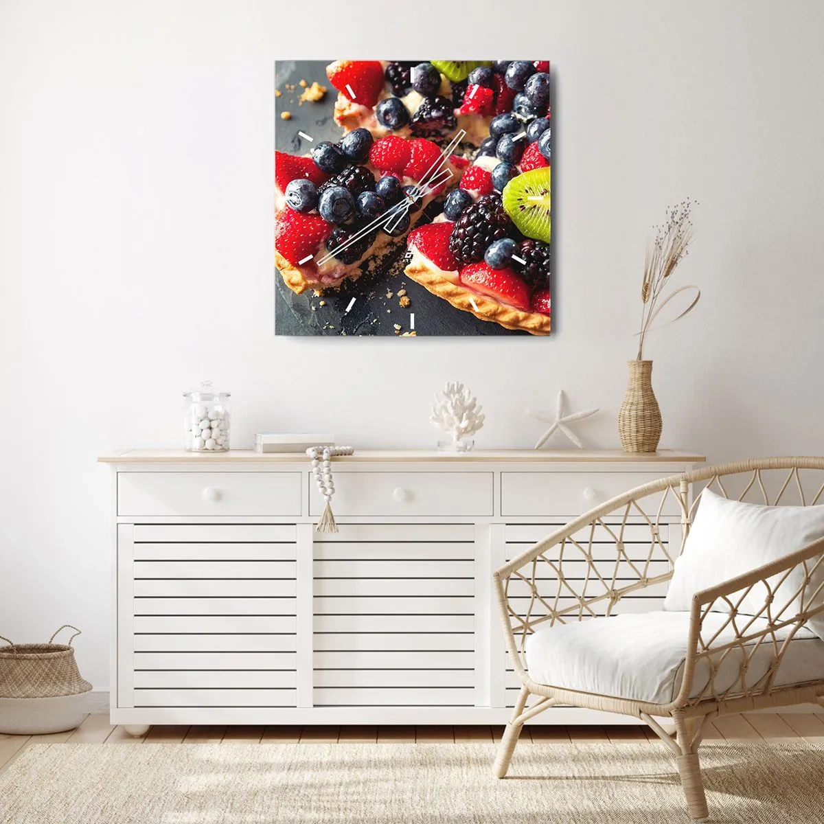 Zegar ścienny - Kolorowa tarta z owocami i kremem - 30x30cm - Dolce vita! - Nowoczesna dekoracja ścienna do salonu i sypialni ARTTOR
