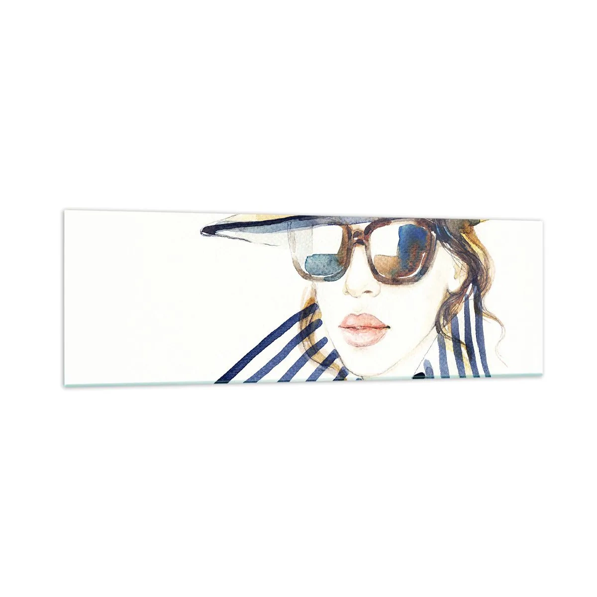 Obraz na szkle - Portret kobiety w kapeluszu i okularach przeciwsłonecznych - 160x50cm - Floryda wita! - Nowoczesna dekoracja ścienna do salonu i sypialni ARTTOR