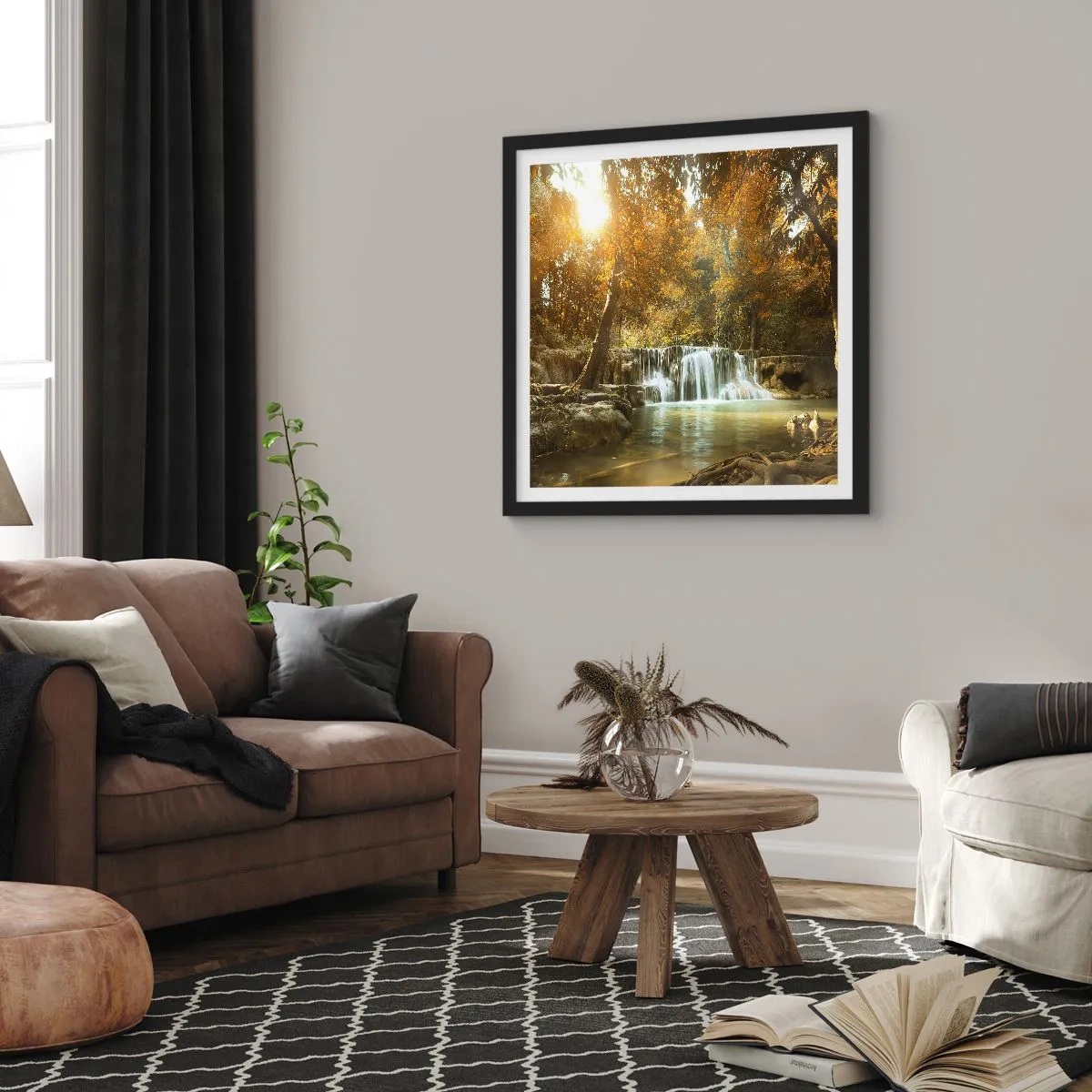 Plakat w czarnej ramie - Parkowa kaskada - 40x40 cm