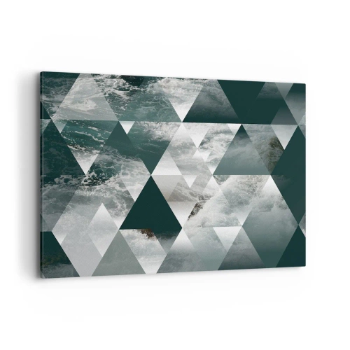 Obraz na płótnie - Geometryczny wzór z motywem fal w odcieniach zieleni - 100x70cm - Kryształowa perspektywa - Nowoczesna dekoracja ścienna do salonu, kuchni i sypialni ARTTOR