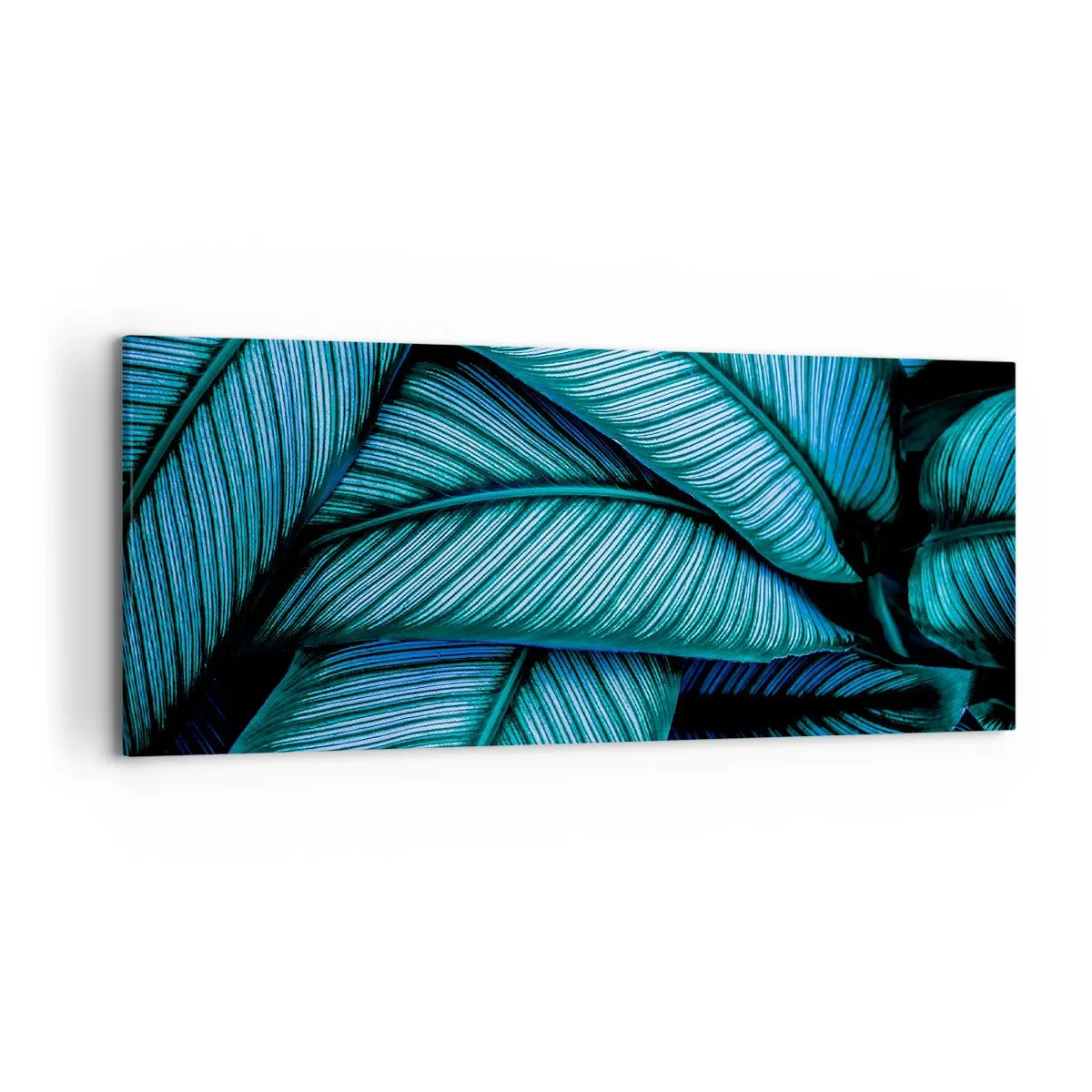 Obraz na płótnie - Bliskie ujęcie turkusowych liści o wyrazistych detalach - 120x50cm - Linie życia - Nowoczesna dekoracja ścienna do salonu i sypialni ARTTOR