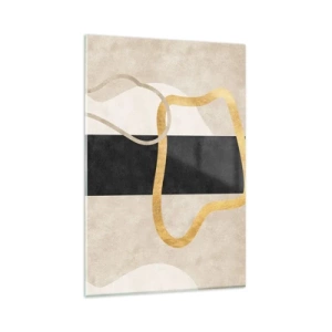 Obraz na szkle - Minimalistyczny wzór z zapętlonymi kształtami w złotym i czarnym kolorze - 80x120cm - Kształty zapętlone - Nowoczesna dekoracja ścienna do salonu i sypialni ARTTOR