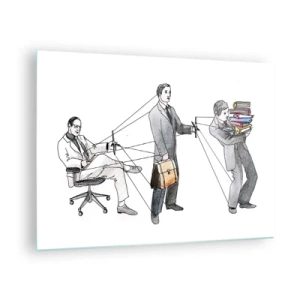 Obraz na szkle - Ilustracja przedstawiająca hierarchię pracy biurowej - 70x50cm - Każdy swego pana ma - Nowoczesna dekoracja ścienna do salonu i sypialni ARTTOR