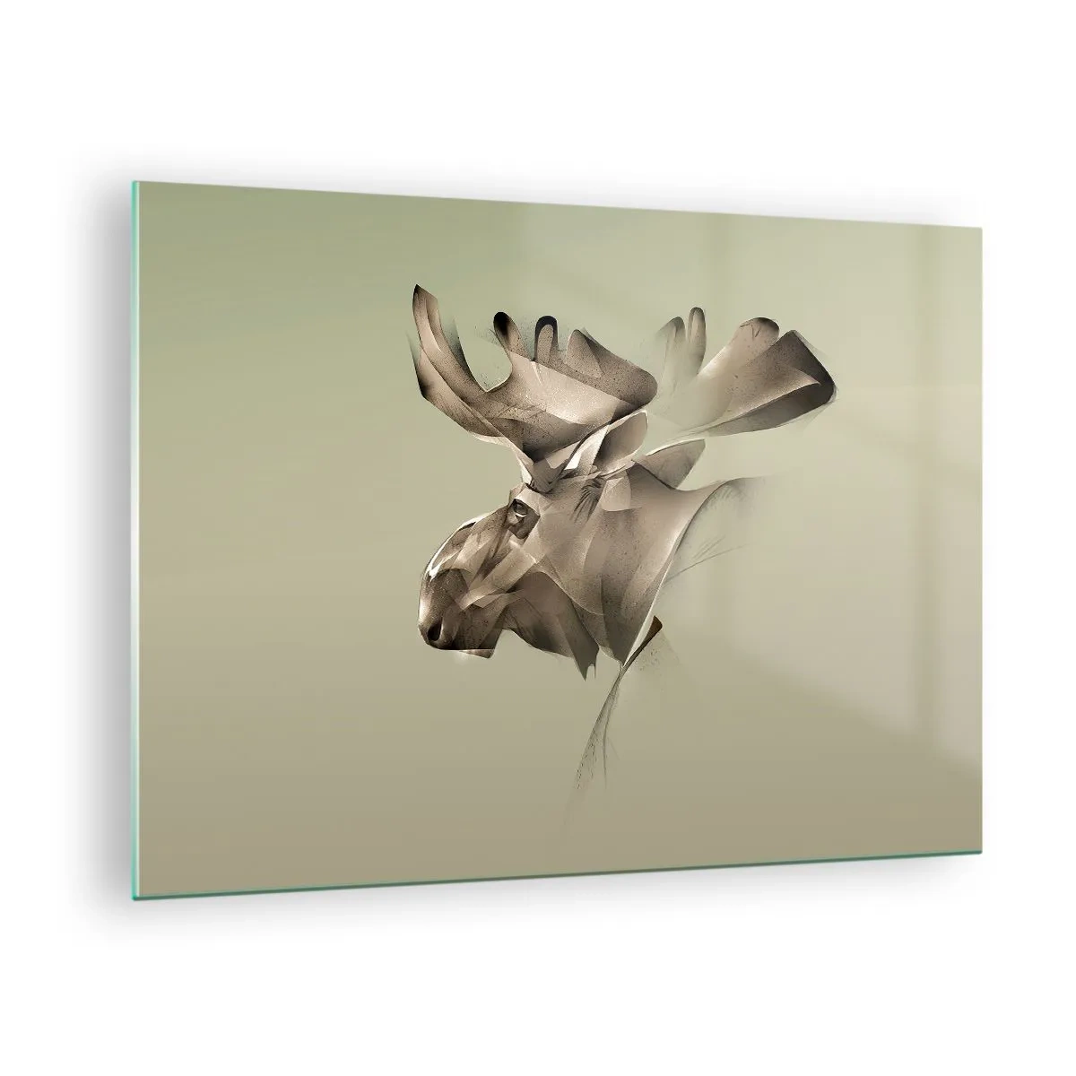 Obraz na szkle - Nowoczesny wizerunek łosia na zielonym tle - 70x50cm - Łagodna siła spokoju - Nowoczesna dekoracja ścienna do salonu i sypialni ARTTOR