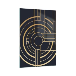 Obraz na szkle - Geometryczny wzór z liniami w złotym kolorze - 70x100cm - Obroty rzeczy - Nowoczesna dekoracja ścienna do salonu i sypialni ARTTOR