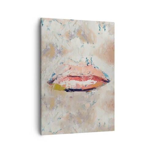 Obraz na płótnie - Abstrakcyjne usta na teksturowanym tle - 50x70cm - Budzi zmysły - Nowoczesna dekoracja ścienna do salonu, kuchni i sypialni ARTTOR