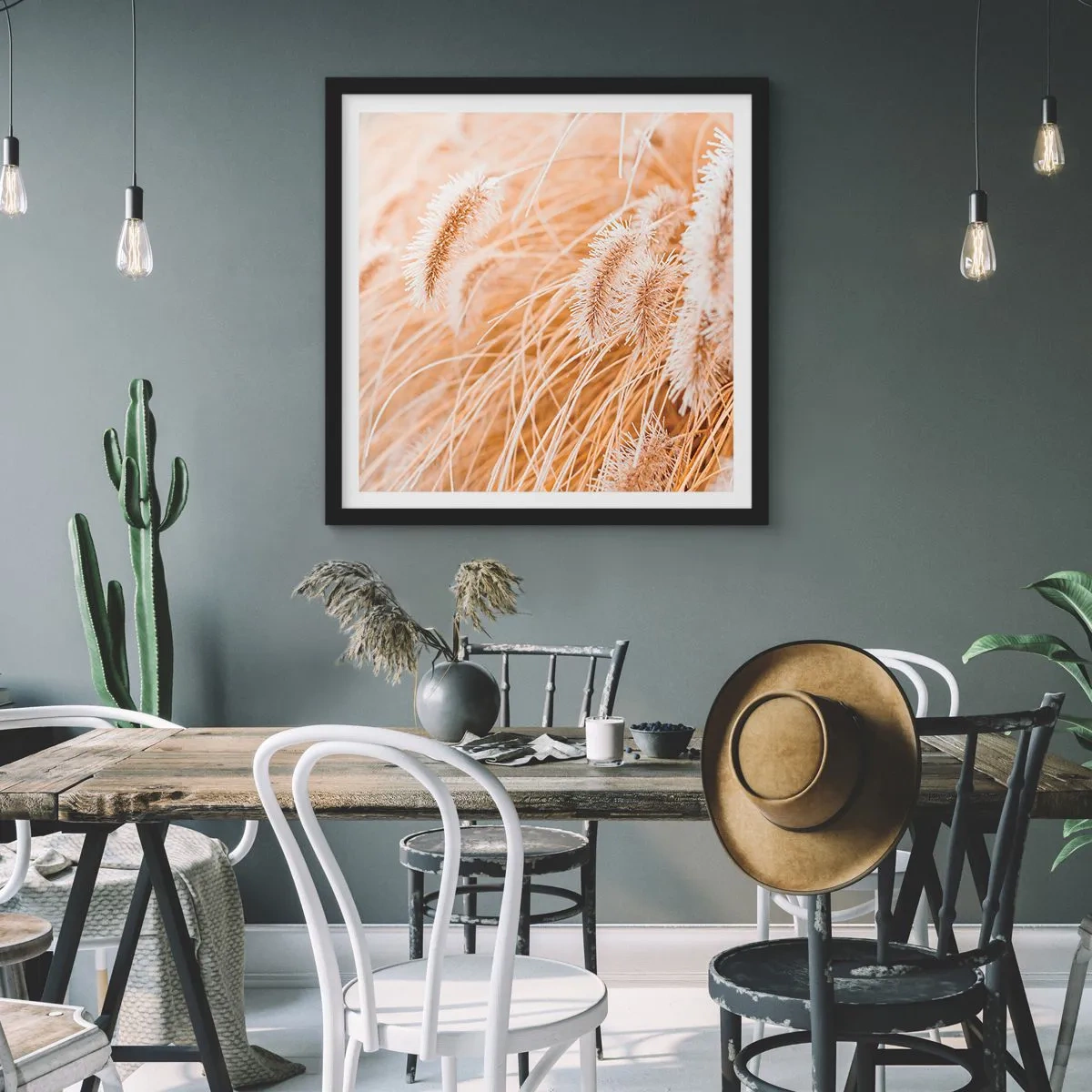 Plakat w czarnej ramie - Złoty szelest traw - 50x50 cm