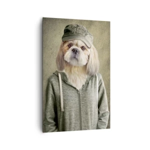 Obraz na płótnie - Stylizowane portrety lwa, psa i słonia w eleganckich ubraniach - 80x120cm - Wolę luzik - Nowoczesna dekoracja ścienna do salonu i sypialni ARTTOR