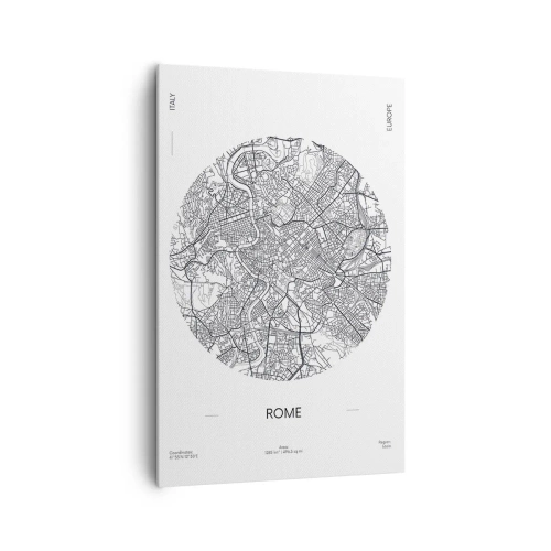 Obraz na płótnie - Mapa Rzymu w minimalistycznym, czarno-białym stylu - 80x120cm - Anatomia Rzymu - Nowoczesna dekoracja ścienna do salonu i sypialni ARTTOR