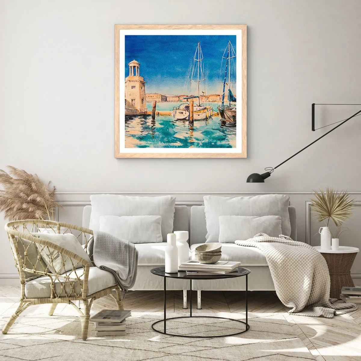 Plakat w ramie jasny dąb - Słoneczna laguna - 40x40 cm