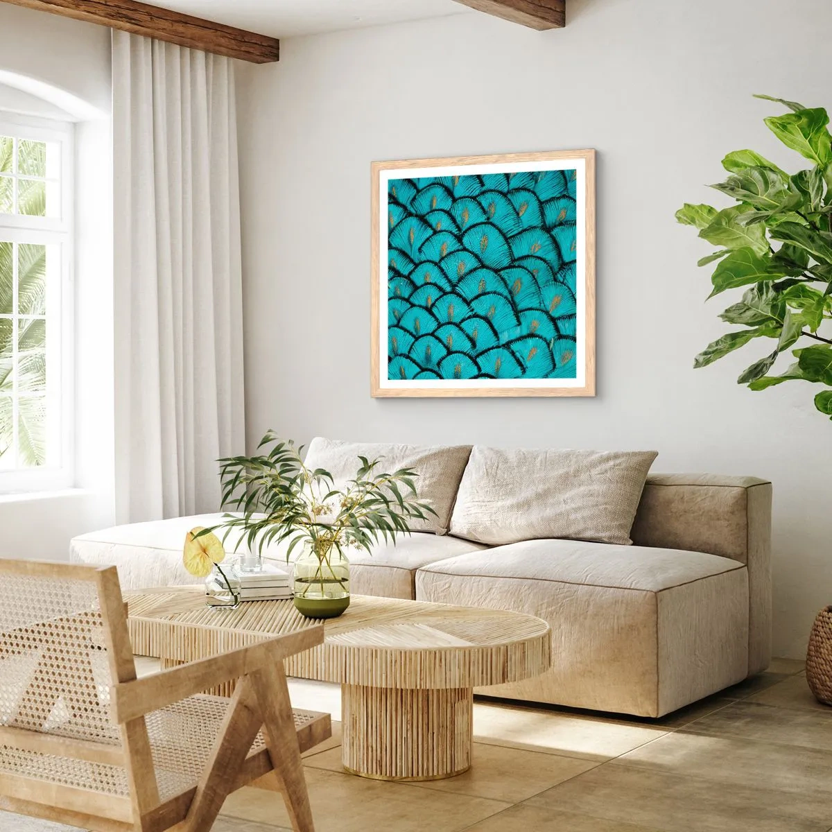 Plakat w ramie jasny dąb - Wielka gala piór - 60x60 cm