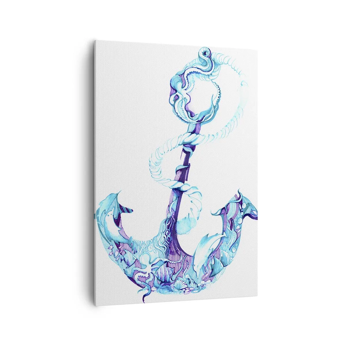 Obraz na płótnie - Abstrakcyjna kotwica w odcieniach błękitu z detalami morskimi - 70x100cm - Powiernica tajemnic morza - Nowoczesna dekoracja ścienna do salonu i sypialni ARTTOR