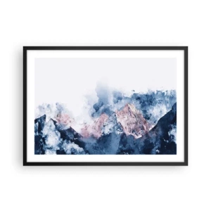 Plakat w czarnej ramie - Akwarelowe góry w pastelowych odcieniach na białym tle - 70x50cm - To są szczyty! - Nowoczesna dekoracja ścienna do salonu i sypialni ARTTOR