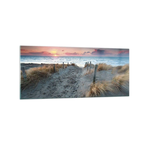 Obraz na szkle - Ścieżka prowadząca na plażę o zachodzie słońca - 120x50cm - Rozlałeś tęczę blasków promienistą… - Nowoczesna dekoracja ścienna do salonu i sypialni ARTTOR