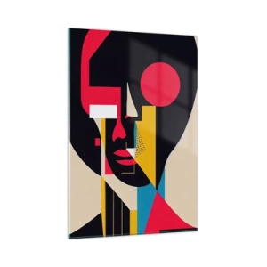 Obraz na szkle - Kolorowy abstrakcyjny portret twarzy w stylu geometrycznym - 80x120cm - Jej wewnętrzny świat - Nowoczesna dekoracja ścienna do salonu i sypialni ARTTOR