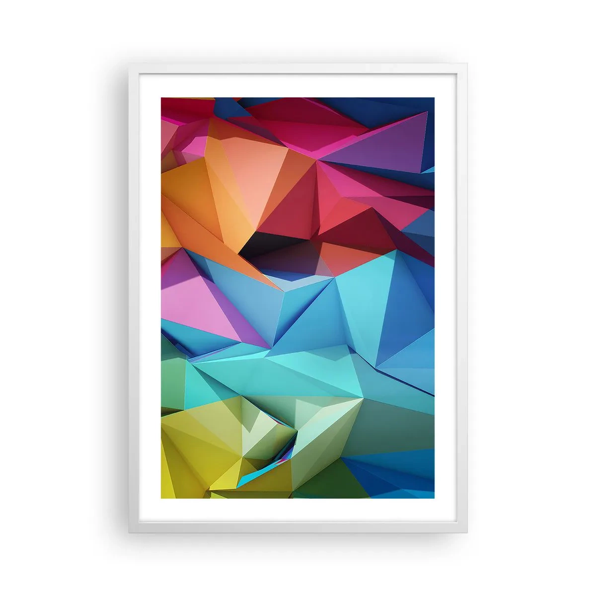 Plakat w białej ramie - Tęczowe origami - 50x70 cm