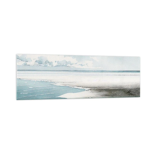 Obraz na szkle - Spokojne morze i plaża w jasnych odcieniach błękitu - 160x50cm - Łagodny przypływ - Nowoczesna dekoracja ścienna do salonu i sypialni ARTTOR