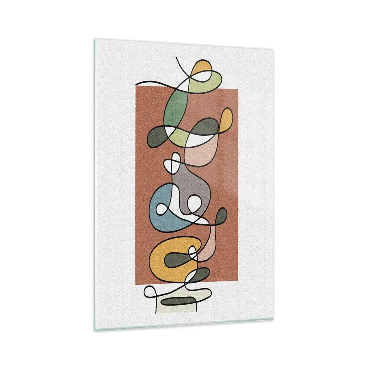 Obraz na szkle - Kompozycja abstrakcyjnych linii i kształtów w harmonijnych kolorach ziemi - 80x120cm - Abstrakcja: kolorowy pląs - Nowoczesna dekoracja ścienna do salonu i sypialni ARTTOR