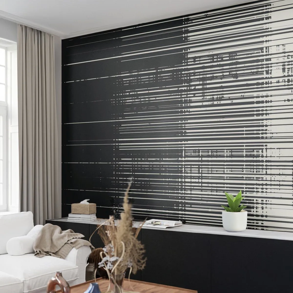 Fototapeta Premium Canvas - Fale i drgania - Czarno-Biały, Kody Kreskowe, Linie - 450x315 cm