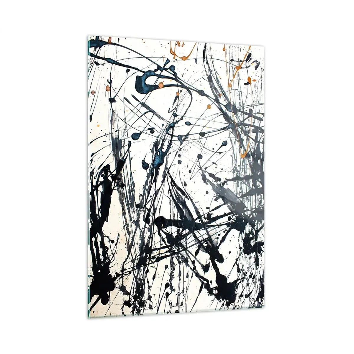 Obraz na szkle - Dynamiczne rozpryski farby na białym tle - 50x70cm - Abstrakcja ekspresjonistyczna - Nowoczesna dekoracja ścienna do salonu, kuchni i sypialni ARTTOR