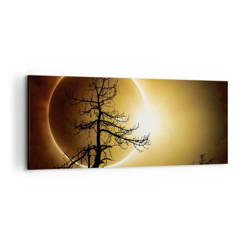 Obraz na płótnie - Zaćmienie słońca z sylwetką drzewa na pierwszym planie - 120x50cm - Całkowite zaćmienie - Nowoczesna dekoracja ścienna do salonu i sypialni ARTTOR