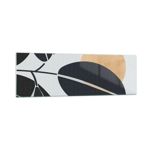 Obraz na szkle - Minimalistyczny motyw liści z jasnym słońcem w tle - 160x50cm - Dzień gorącego lata - Nowoczesna dekoracja ścienna do salonu i sypialni ARTTOR