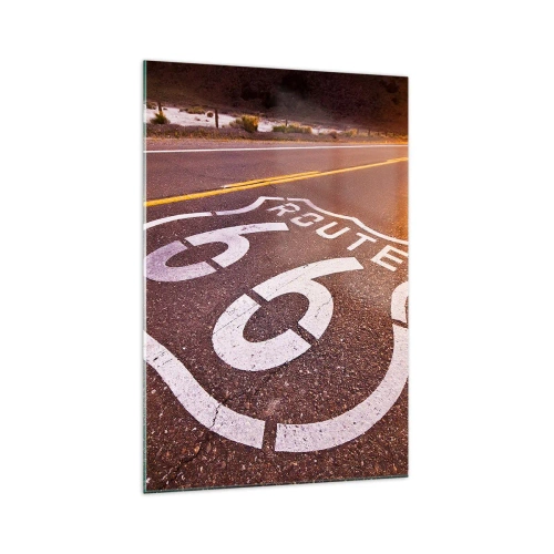 Obraz na szkle - Droga Route 66 o zachodzie słońca - 70x100cm - Słynna droga 66 - Nowoczesna dekoracja ścienna do salonu i sypialni ARTTOR